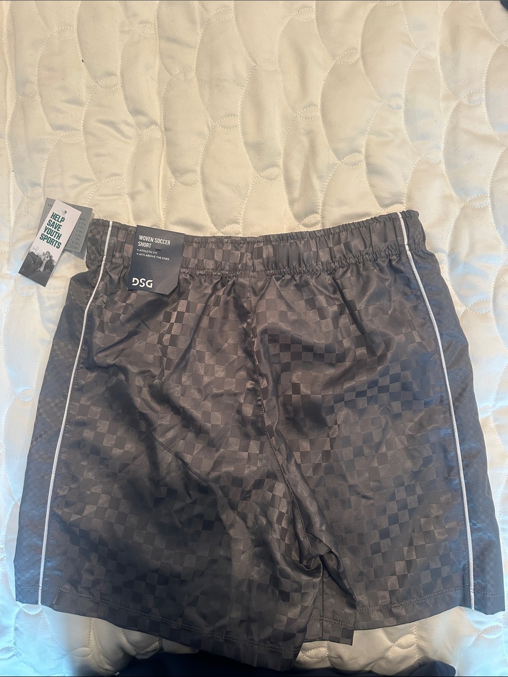 DSG Gray Checkered Woven Soccer Shorts with White Piping